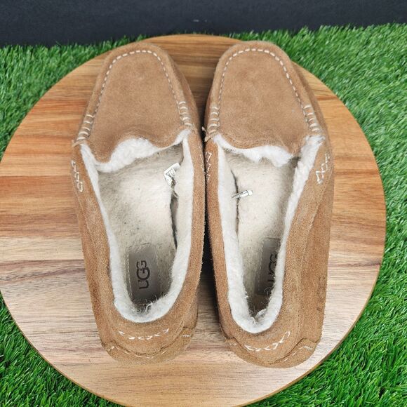 UGG Shoes Womens Size 8 Brown Ansley Suede Shearling Moccasin Slippers Slip On - Picture 7 of 11